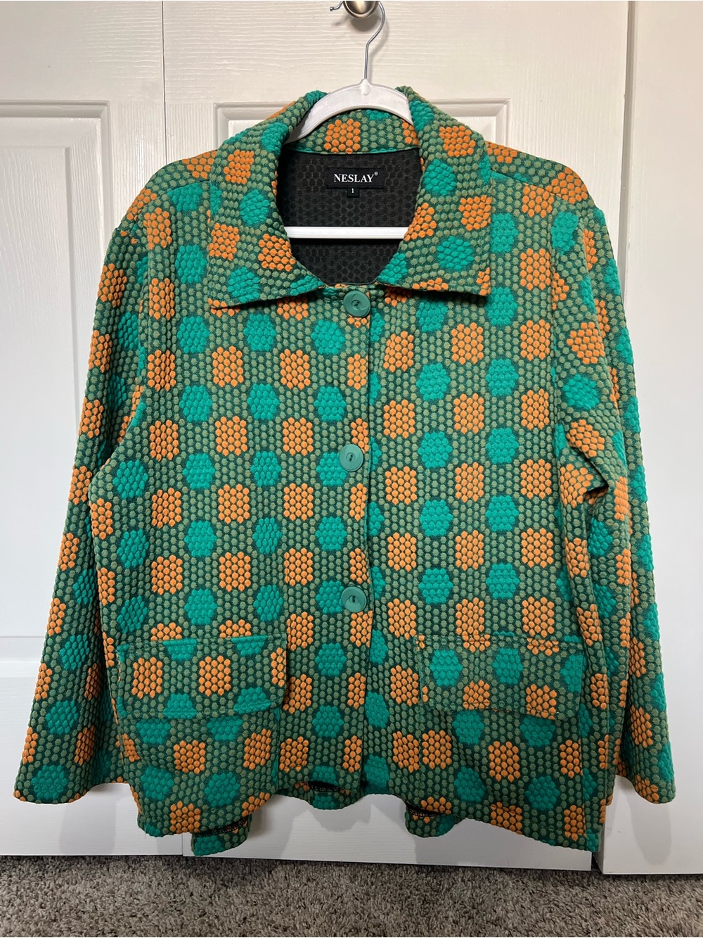 Green & Orange Textured Button-Front Jacket. Very unique!!